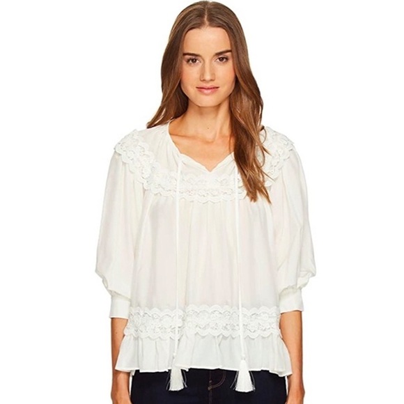 Kate Spade - Rambling Roses Silk Inset Blouse - Ivory/White - Picture 2 of 16